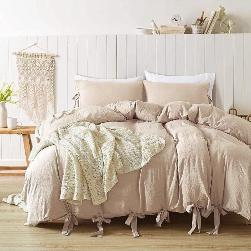 KHAKI Duvet Cover new Soft Comforter Cover with Boho Bowknot Bow Tie